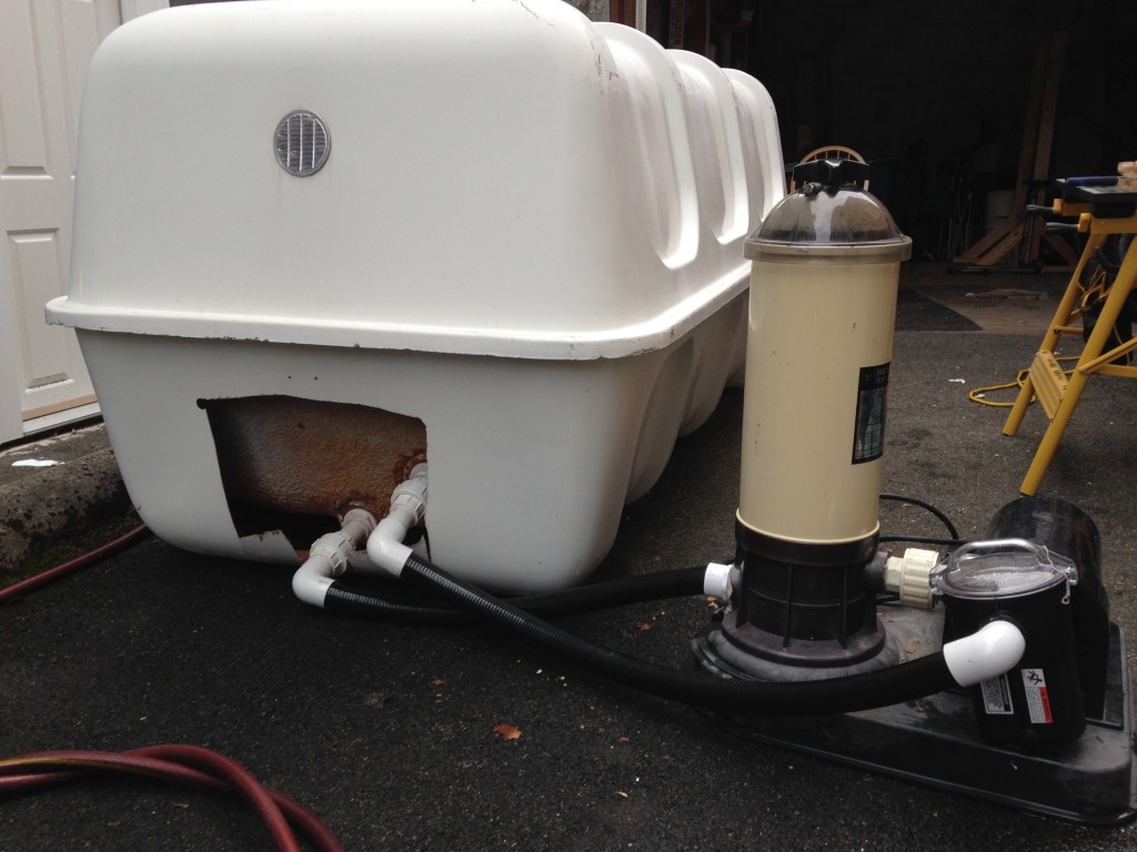 Our Float to Relax tank with the plumbing dry-fit